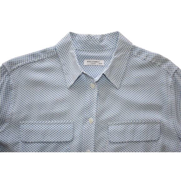 A8 Auth EQUIPMENT White W/Blue Ring Printed Silk Button Up LS Dress Shirt Sz XS - Picture 4 of 5